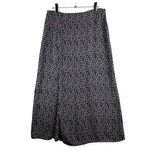 GOOD LUCK GEM Flowy Blue w Pink Floral Midi Skirt Front Slit Size Large